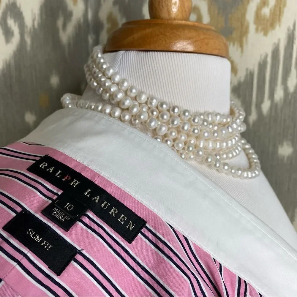 Ralph Lauren ~ Pink Shadow Stripe Polished Cotton Slim Fit Button Up Shirt - Picture 2 of 16